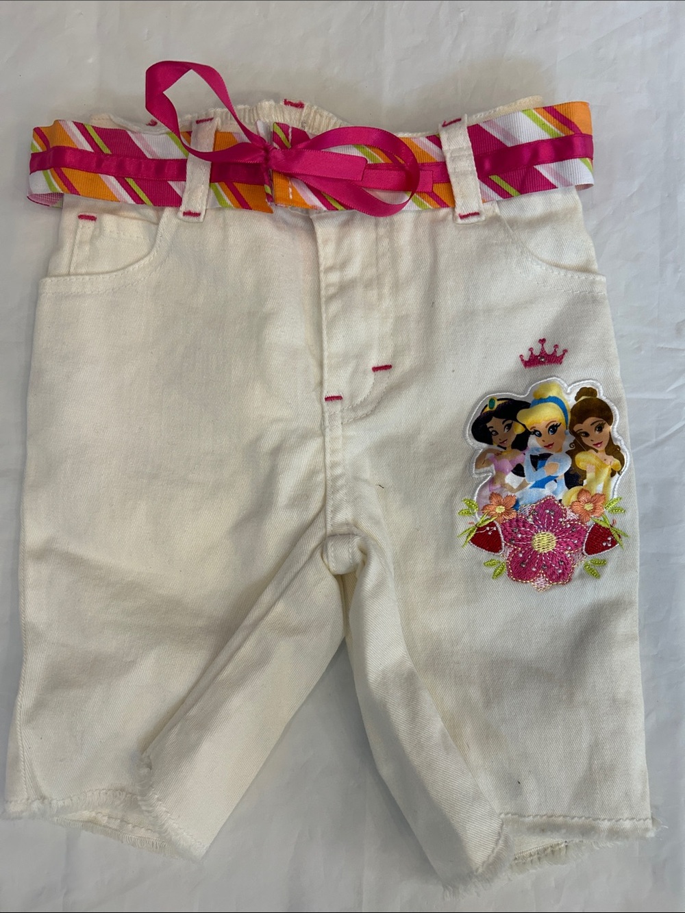 Disney Cream Swith Pink & Orange Striped Ribbon Belt and Princess Patch